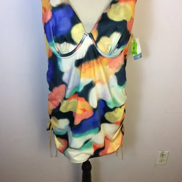 New! Swim by Cacique Tankini Top 40D Tie Dye Light Lined Plunge Underwired - Picture 5 of 16